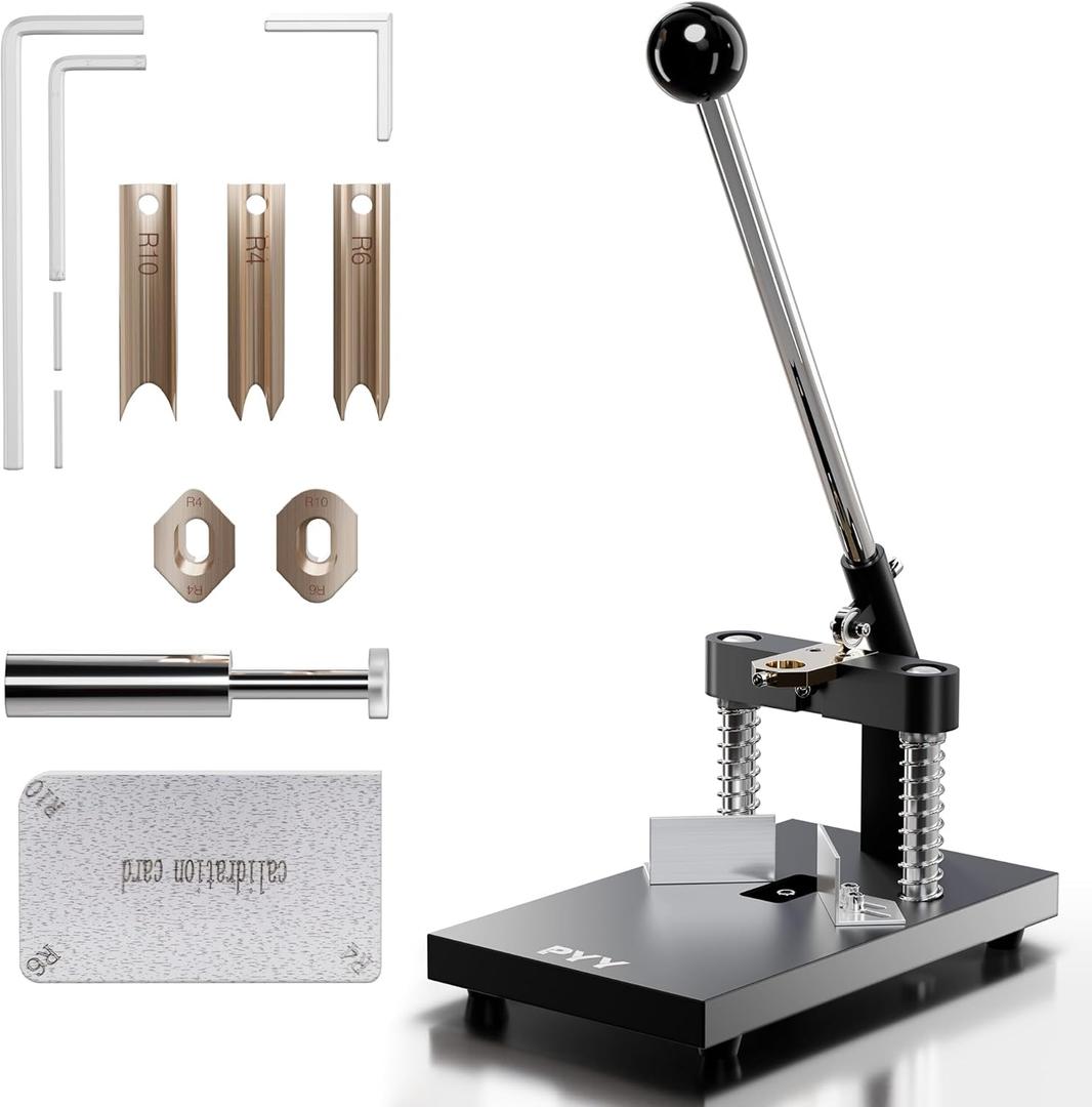 PYY Corner Rounder Punch Cutter - Round Edge Paper Cardstock Laminate Business Card Photo Crafting Tool Machine | 3 Dies R4mm R6mm R10mm Blades | Max 30mm/1.2" Cutting Thickness | Heavy Duty A3 Steel