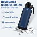 OLDLEY 32 oz Insulated Water Bottle With Straw, Stainless Steel Sports Water Cup Flask with 3 Lids(Straw, Spout and Handle Lid) Double Walled Travel Thermal Canteen Mug, Navy Blue