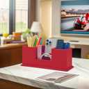 UnionBasic Desk Organizer, Desktop Caddy Leather Multi-compartment Pen Holder Office Stationer Organizer, Red