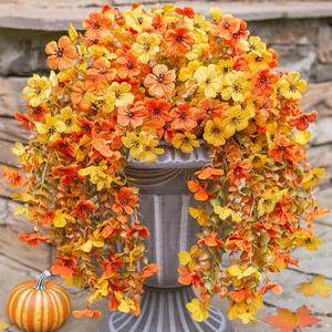 INSPRING Artificial Fall Flowers for Outdoors Decoration,  Fake Fall Light Orange & Yellow Hanging Flowers, Faux Autumn Decor for Porch Patio Balcony Planter, Realistic Arrangement