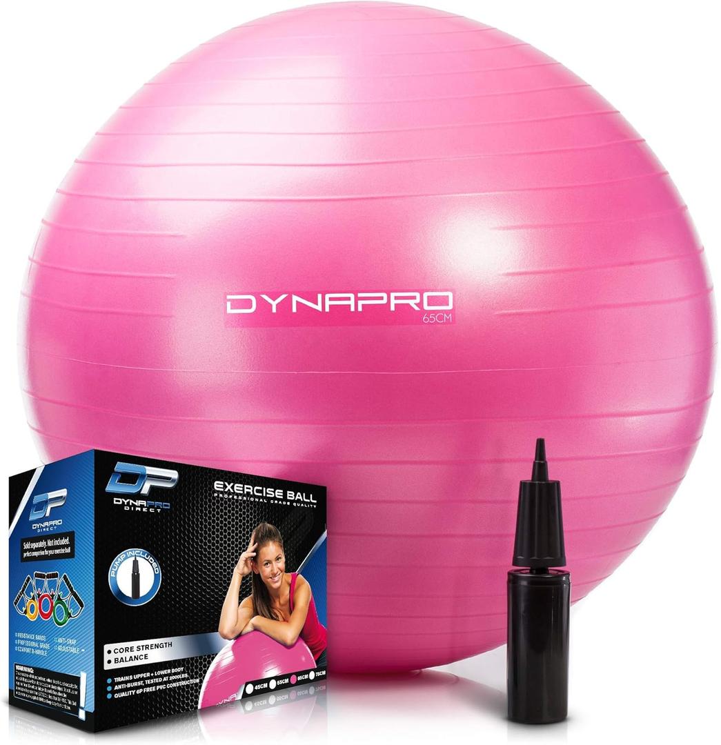 DYNAPRO Exercise Ball Extra Thick Eco-Friendly & Anti-Burst Material Supports over 2200lbs, Stability Ball for Home, Yoga, Gym, Birthing, Physio, Swiss, Physical Therapy or Pregnancy (55 Centimeters, Pink)