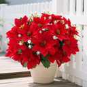 14'' Poinsettias Artificial Christmas Flowers for Outdoors,12 Bundles Mixed Fake Red Silk Flowers Faux Plastic Plants UV Resistant for Home Garden Porch Patio Outdoor Indoor Decor