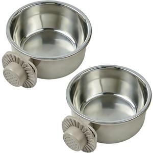 2Pcs Pets Lightweight Stainless Steel Bowl,Removable Stainless Steel Pet Hanging Food Water Feeder Bowl for Puppy Dog Cat Rabbit Ferret Bird Gunea Pigs (Large)