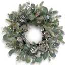 22" Green Winter Wreath, Artificial Pine Cone & Holly Front Door Wreath for Christmas Farmhouse Indoor Outdoor Decor