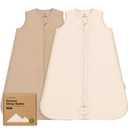 2-Pack Baby Sleep Sacks, Zipper Wearable Blanket - 0.5TOG Organic Cotton, Lightweight,Soft Cozy Infant Sleeping Sack 3-6 months,Easy to Wear Small Newborn Transition Swaddles Sleepsacks(Ecru, S)