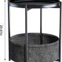 Garden 4 you Side Table with Fabric Storage Basket, Round Metal End Table, Small Bedside Table Nightstand with Removable Tray, for Nursery, Living Room, Bedroom, Bathroom, Black, 1 PC