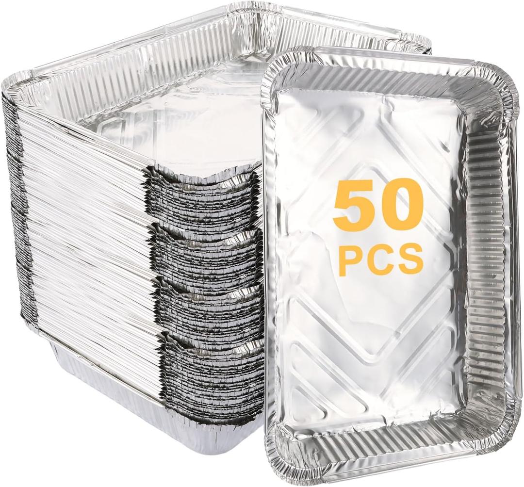 50 Pcs 9 x 13 Aluminum Pans, Aluminum Foil Pans, Disposable Foil Trays for Baking, Cooking, Freezing and Storing Food