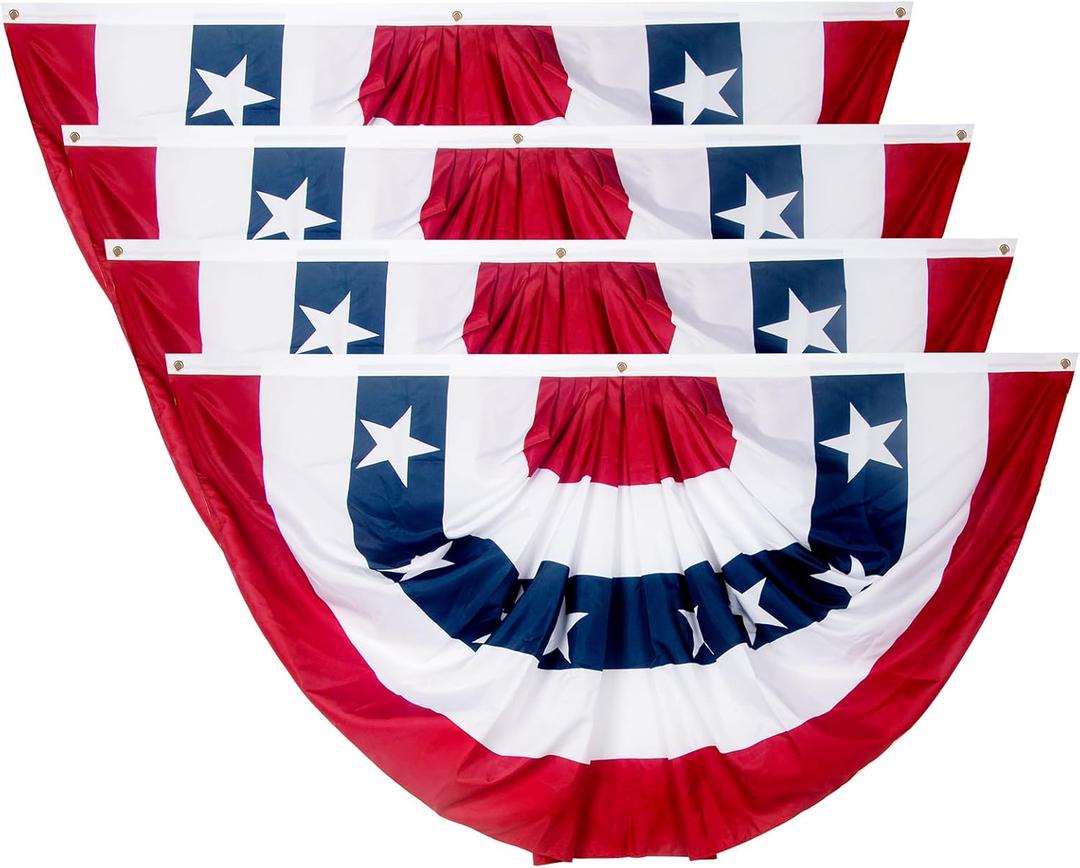 3 x 6 Ft American Flags Bunting, 4 Pack Bunting Flags Outdoor, Fourth Of July Decorations Pleated Fan Flag, Patriotic Bunting For Outside