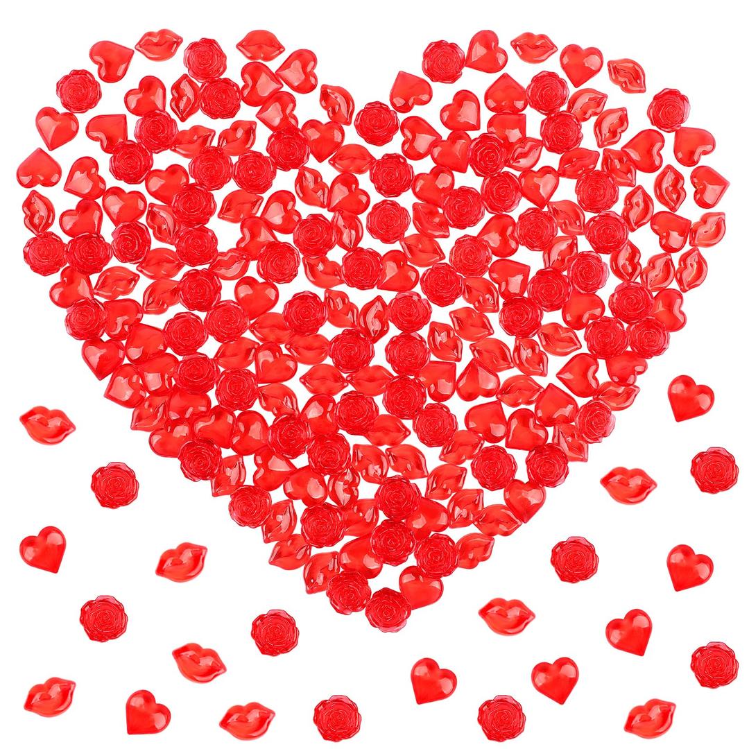 Fangoo 210PCS Red Pink Acrylic Rose Ornaments Mini Acrylic Rose Gems for Valentine Vase Filler Decor for Table Scatter Engagement Valentine's Day Wedding Anniversary Party (RedPink-Rose, 12OZ)
