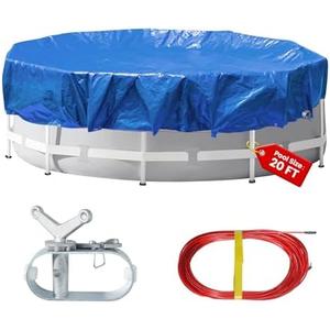 24FT Round Winter Pool Cover,Pool Covers for Above Ground Pools,Heavy Duty Durable PE Material Swimming Pool Covers,Cold-Resistant Anti-UV,Extreme Weather Protection,Winch and Cable Kit-Aibiley