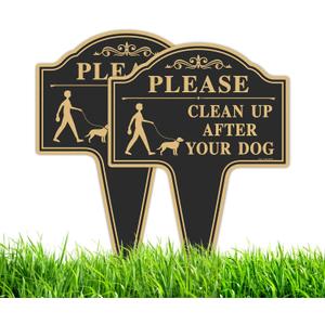 T&R Large Please Clean Up After Your Dog Sign with Stake - 2 Pack - 14 x 10 Rust Free Heavy Aluminum Sign for Outside, UV Protected, Waterproof and Fade Resistant, Easy to Install