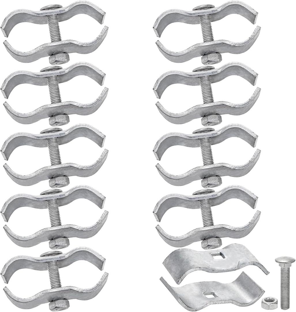 10 Pack Dog Kennel Clamps, 1-3/8" Chain Link Fence Panel Clamps, Galvanized Pipe Panel Frames, Chain Link Fence Hardware for Temporary Dog Kennels, Chicken Coops, Metal Cage