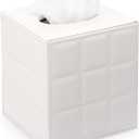 Sumnacon Square Leather Tissue Box Cover - Stylish Cube Tissue Box Holder with Magnetic Bottom, Decorative PU Tissue Box for Vanity Dresser Night Stand Table Countertop Home Office Car, Grid White