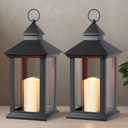 Lanterns Decorative Indoor, 2 Pack Black Decorative Flameless Candle Lanterns with Timer, Vintage 14" Waterproof Hanging Outdoor Lanterns, Battery Operated for Porch, Patio, Wedding Decor
