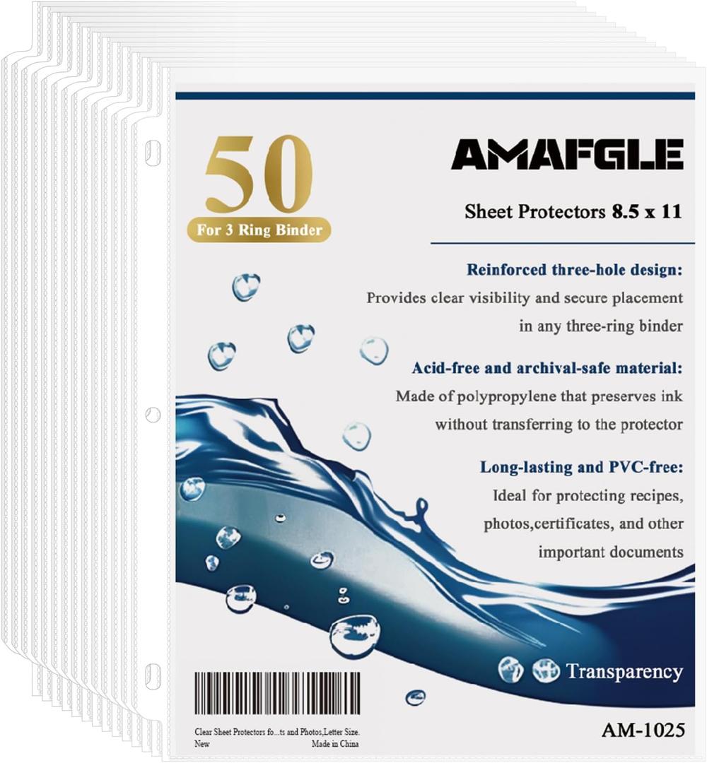 Clear Sheet Protectors for 3 Ring Binder, Plastic Sleeves for Paper 8.5x11, Heavy Duty Page Protectors for 3 Ring Binder, Top Loading Paper Protector for Documents and Photos,Letter Size