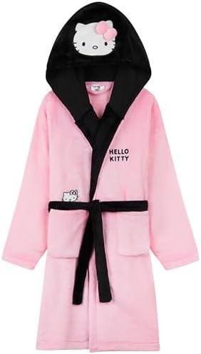 Hello Kitty Sanrio Robe for Girls, Teens, Fleece Hooded Bath Robe Cozy Loungewear Cinnamoroll Kuromi Kawaii Gifts For Girls, 9-10Y