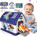 Boys Toys 1 Year Old, 8 in 1 Sensory Toys for Toddlers 1-3, Early Educational Learning Toy for 12-18 Months with Music/Lights/Sound/Clock/Car and Map/Telephone (Blue)