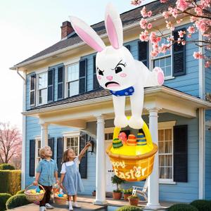 8FT Easter Inflatables Outdoor Decorations Climbing Inflatable Bunny Decor, Inflatable Bunny Basket with Eggs Decor, Easter Blow Ups for Outside Roof Yard Shop Lawn Fence