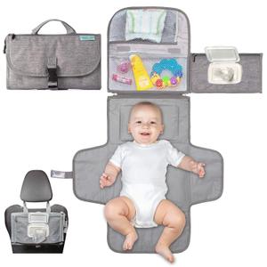 Kopi Baby Portable Diaper Changing Pad - Baby Diaper Changer Travel Bag with Wipes Pocket, Smart Design Portable Changing Mat, Infant Travel Station Kit, Gift for Newborn Girl & Boy - Grey, Classic