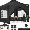 COBIZI 10x10 Pop Up Canopy with Sidewalls Heavy Duty Party Tent with Removable Awning Easy Up Outdoor Canopy Wedding, All Season Windproof&Waterproof with Roller Bag UPF 50+, Black