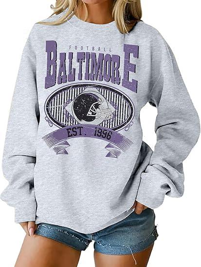 LUKYCILD Game Day Sweatshirt Football Shirt: Women Sunday Funday Football Season Long Sleeve Shirt Soccer Fans Pullover, Small, Light Gray