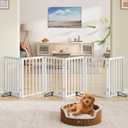 Wooden Dog Gate Freestanding Foldable 6 Panel Pet Gates Extra Wide Dog Gates for Indoor Doorways Stairs 24in Height Support Feet Included