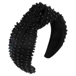 YISSION 1PC Pearl Knotted Headband for Women Non Slip Beaded Headband Wide Pearl Headbands for women Jeweled Embellished Hairband Black Head Band Hair Accessories for Women Girls