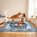 Office Chair Mat for Hardwood Tile Floor, 48"x60"Anti-Slip Under Desk Carpet Protector for Rolling Computer Chair Mat, Machine Washable Office Area Carpet (Fauxwool,Blue)