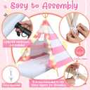 4 Pack Teepee Tent for Kids Slumber Party with Mattress,Fitted Sheet,Light String,Natural Cotton Washable Sleepover Tents for Girls Party Birthday Slumber Movie Night Supplies(Peach White)