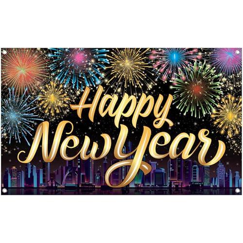 KatchOn, XtraLarge Happy New Year Banner - 72x44 Inch | Firework New Year Backdrop for New Years Decorations 2026 | New Years Eve Party Supplies 2026 | NYE Decorations 2026