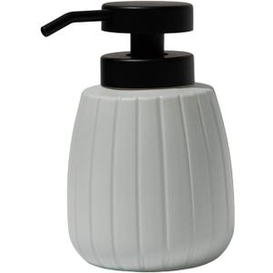 Luxflowing Ribbed Glass Hand Soap Dispenser, White and Black, 13.5oz | Wide Pump, Matte Fluted, Refillable, For Bathroom and Kitchen