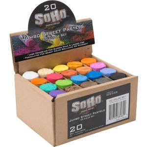 Soho Urban Artist Jumbo Sidewalk Chalk Pastels, Street Soft for Pavement, Sidewalks, Concrete, or Brick, Oil Pastels with Rich Pigment, Smooth, Durable, 20 Unique Assorted Colors, Pack of 1