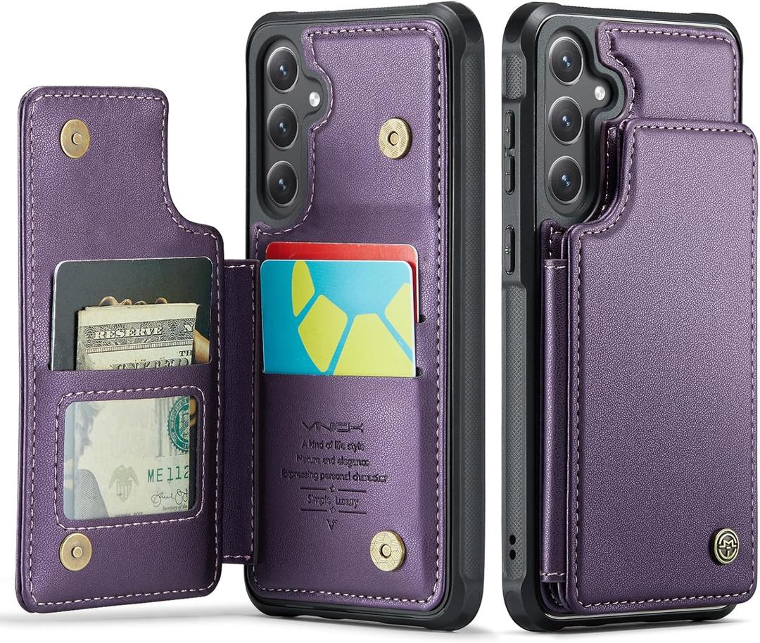 Vinich for Samsung Galaxy S25 Wallet Case with Card Holder, RFID Blocking Credit Slots Kickstand Shockproof Phone Cover for Women Men, Purple