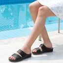 HARENCE Sandals for Women Wedge Slides: Comfortable Summer Beach Platform Shoes with Flowers Dressy Memory Foam Slip On Slide Sandals (7, Black)