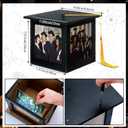 Menkxi 2026 Wooden Graduation Card Box Holder for Party with Picture Frame Graduation Cap Shaped Gift Card Box Decorations with Tassel for Grad College Party Favors(Black)