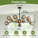 12-Light Glass ChandelierLarge Sputnik Chandeliers for High Ceilings Rustic Ceiling Lighting Fixture Pendent Light for Kitchen Dining Room Living Room Bedroom Office Black.