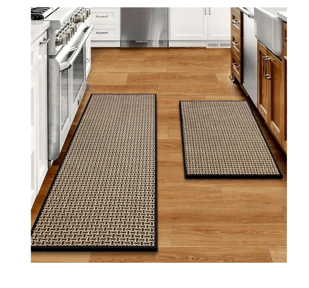 Kitchen Rugs and Mats Non Skid Washable Set of 2 PCS, Absorbent Runner Rugs for Kitchen, Front of Sink, Kitchen Mats for Floor, 17.3"x 47"+17.3"x 29" (Black)