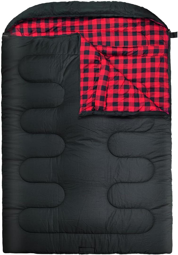 WKFAMOUT 0 Degree Double Sleeping Bag for Adults Queen Size 2 Person Sleeping Bag for Cold Weather with Compression Sack for Car Camping, Hunting and Tent Camp (BLACK)