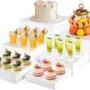 Buffet Risers White Food Risers for Buffet Table, Acrylic Food Display Stand Shelf for Catering Dessert Party Decor, Square Cube Display Base with Hollow Bottoms, 6 PCS, Item Shape: White-6pcs 5" 5.5" 6" 6.5" 7" 8"
