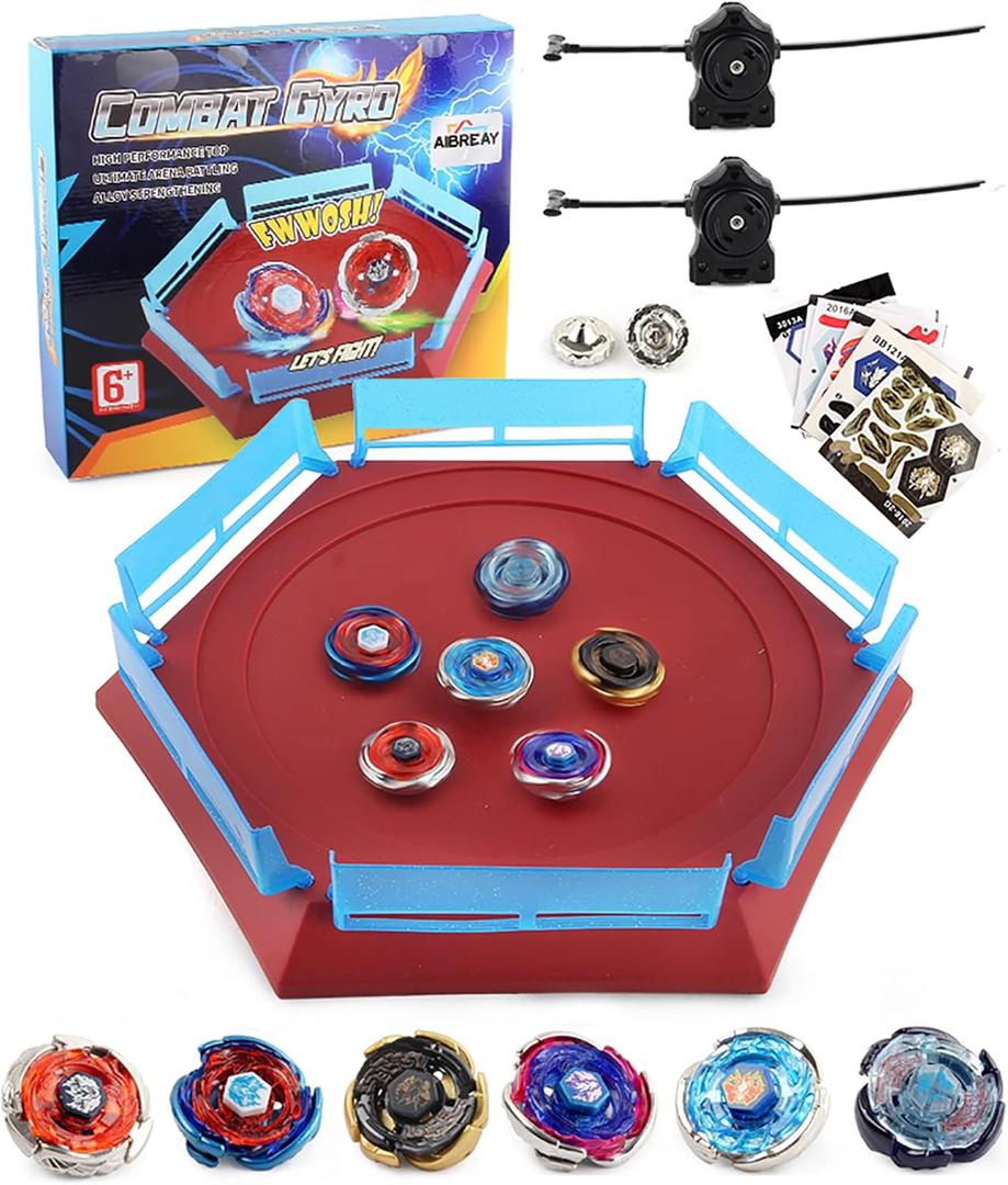 Battling Top Stadium Battle Set, 6 Metal Fusion Spinning Tops 2 Launchers 1 Arena Combat Game, Toy Gift for Kids Boys Ages 6+
