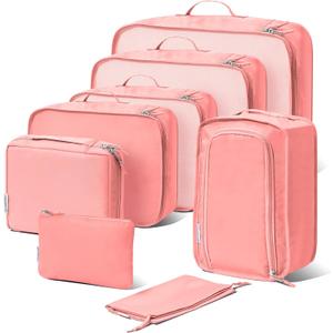 8 Set Packing Cubes For Travel, Luggage and Suitcase Organizer Bags, Lightweight and Waterproof Nylon (Pink)