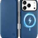SHIELDON Genuine Leather Slim Wallet Case for iPhone 17 Pro 6.3" 2025 | Wireless Charging, Folio Magnetic Closure, RFID Blocking Credit Card Holder, Shockproof Phone Cover - Royal Blue