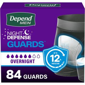 Depend Guards Incontinence Pads for Men, Overnight Absorbency, 84 Count, One Size