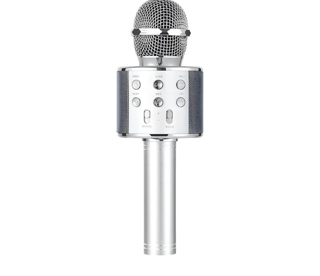 Wireless Bluetooth Karaoke Microphone Portable Handheld Mic Speaker 3-in-1 for All Smartphones Gifts Silver