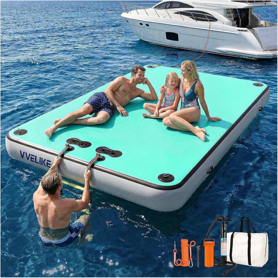 Inflatable Floating Dock, Lake Floats Pool Float Water Island Raft, Inflatable Dock River Floats Inflatable Platform for Yacht, Floating Mat for Lake, Boat Floating Mat for Pool Ocean 5FT/8FT/10FT