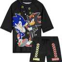 Get Trend Swimsuit Set for Boys Teens 2 Pcs with Swimming Trunks and Boys Rash Guard for Beach Trip Holiday Essentials (9-10 Years, Black Sonic)