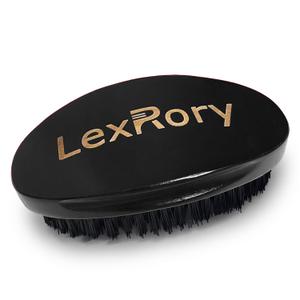 Palm Wave Brush 360 Curved - LexRory Hard Hair Brushes for Men - Natural Wood Brush with Firm Boar Bristles for Hair Routine Wavers (Black)