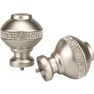 Decorative Curtain Rod Finials Luxury Rhinestones Silver Round Finials, Set of 2, Compatible with 1'' or 1-1/8'' dia curtain rod, Standalone finial pair, Silver