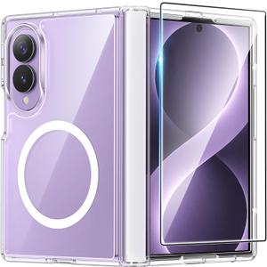 FNTCASE for Samsung Galaxy Z-Fold-8 Case Full Hinge Protection Clear Cover | Compatible with Magsafe, Screen Protector, Anti Yellowing, Military Grade Drop Protection, Shockproof, Transparent Cases