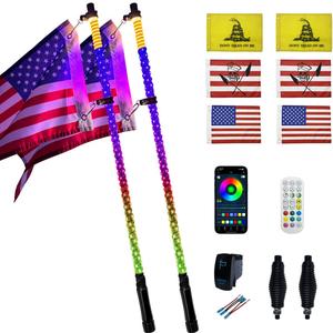 2 Pack 3ft LED Whip Lights with Spring Base, APP & Wireless Remote, UTV Whip Lights for ATV, Spiral RGB Chasing Lighted Whips with Rocker Switch for RZR Can-Am SXS Polaris Offroad Truck